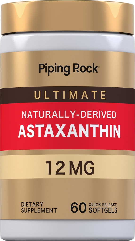 Piping Rock Astaxanthin 12mg | 60 Softgel Capsules | Ekstraksiyon Tamam | Gluten Free, Non-GMO