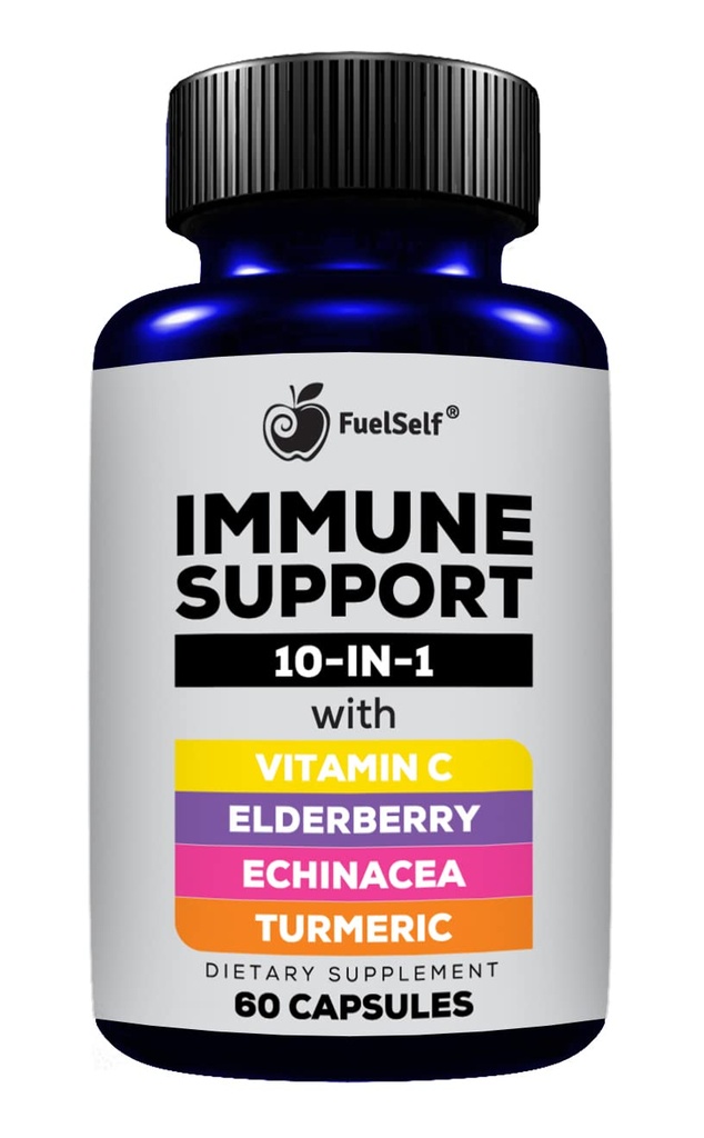 Immune Support ATM Supplement with Elderberry, Vitamin C, Echinacea, Turmeric Curcuminoids, Vitamin E, B6, çinko, L-Glutamine HCL, Lac, Lactobacillus Acidofilius :: 60, 1 Pack