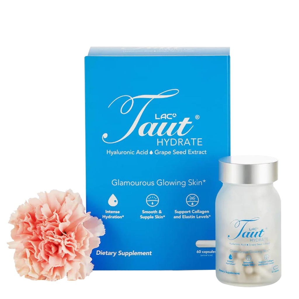 Taut Hydrate Hyaluronic Acid Supplement - 120mg Vegan Capsules with Grape Tohumksiyon - Deep Skin Hydration, Smooth Wrinkles & Glow Support - Collagen & Anti-Aging for Women & Men- 60 Caps
