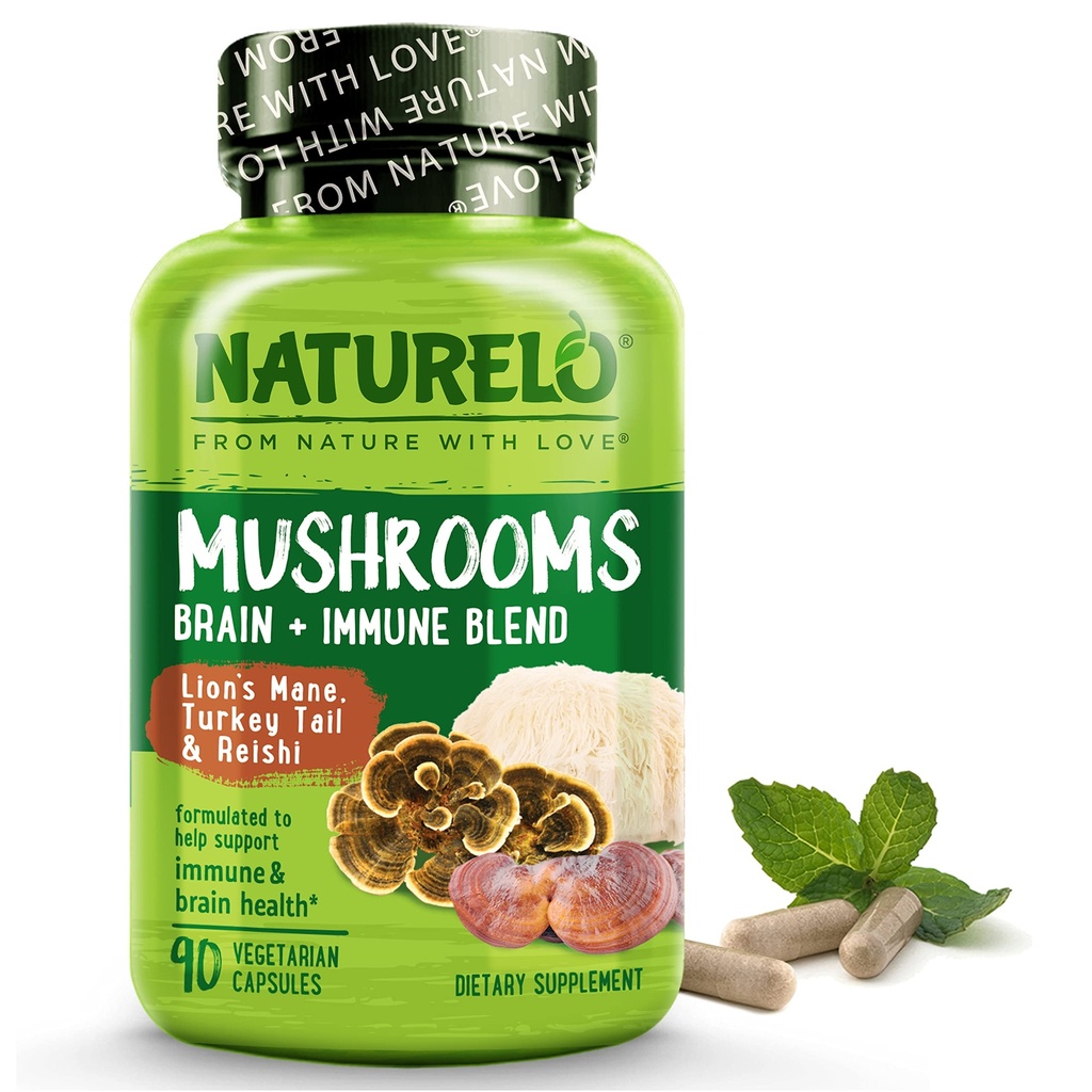 NATLO Mushroom Supplement Brain & Immune Health Assembly with Lion s Mane, Reishi, Türkiye Tail 90 Vegan Dostu Capsules