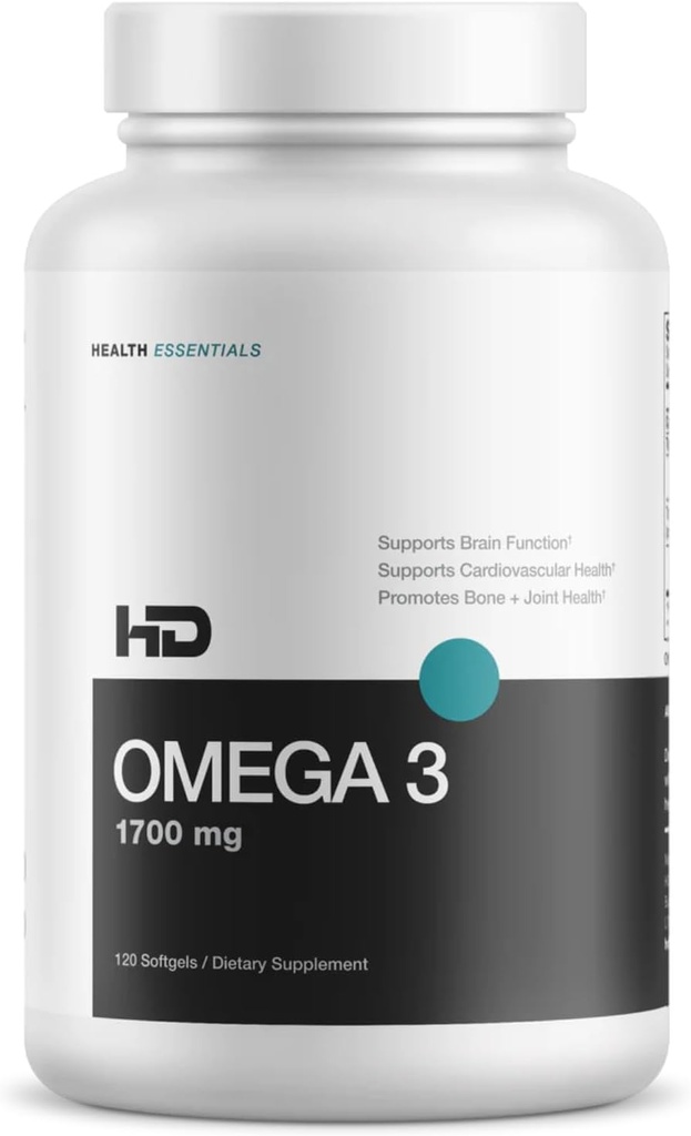 HD MUSCLE HealthHD Omega-3 Balık Yağı | 1700 mg Ultra Yüksek Potency Omega-3 Triglyceride | DHA & EPA | Kalp Sağlığı Desteği | 60 Hizmet / 120 Softgels