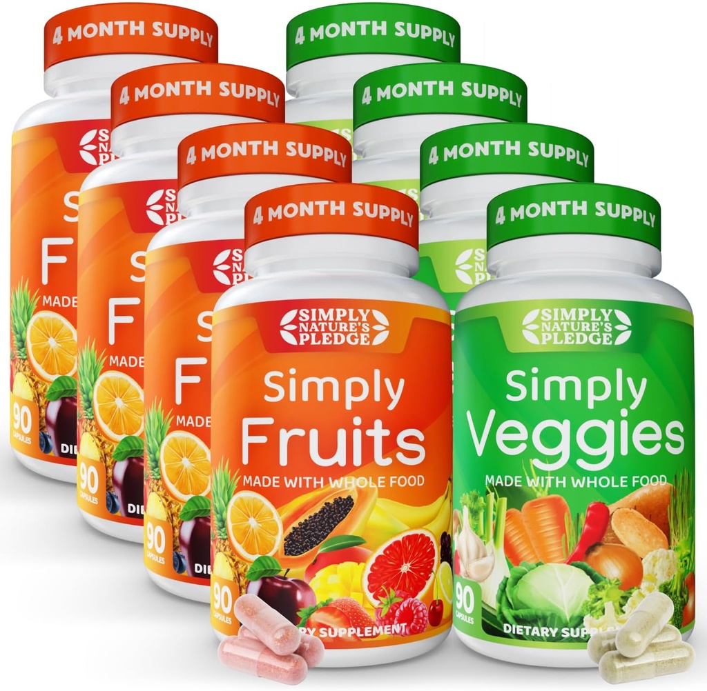 Just Nature's Pledge - 40 Farklı Meyveler ve Sebzeler ile Paketlendi - 4 Ay Supply- Made with Whole Food Superfoods - with Aloe Vera - 100% Soy Free - 720 Capsules
