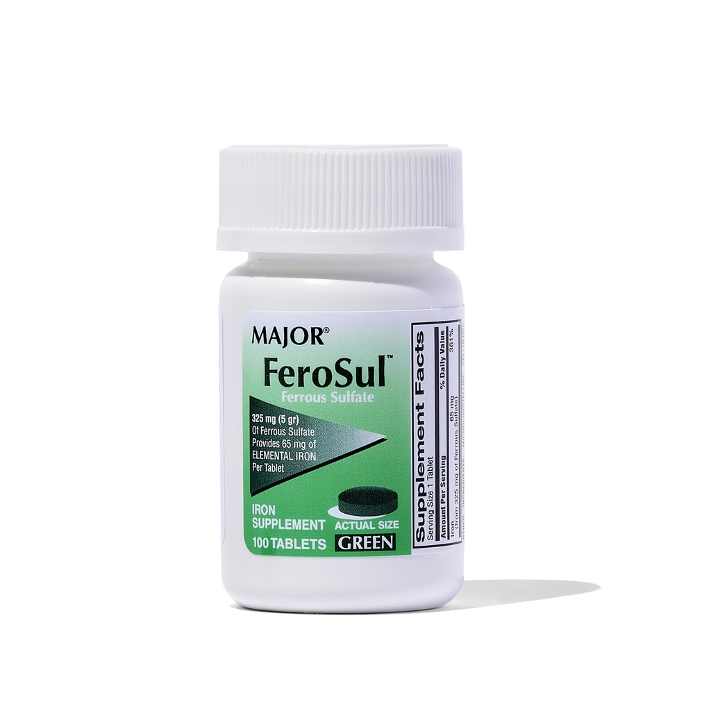 Büyük Ferosul - Ferrous Sulfate 325 mg Tabletleri 65 mg of Elemental Iron - Kadınlar için Demir Supplement, Erkekler - Yeşil - 100 Kont