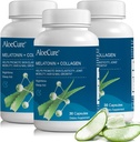 AloeCure Natural Melatonin + Collagen with Organic Aloe Vera - Natural Sleep Aid Supplement for Restful Nights - Ortak Kuvvet için Collagen Kompleksi, Skin Elasticity, Hair & Nail Büyüme, 30 Capsules