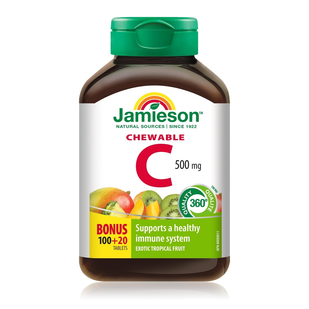 Jamieson Chewable Vitamin C 500 mg Exotic Tropikal Meyve, 120ct, Kanada'dan ithal edilen
