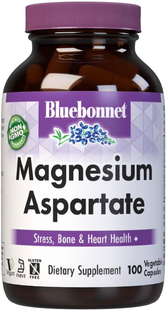 Bluebonnet Beslenme Magnezyum Bölüm Adı, Stres Yardımı*, Bone Health*, Heart Health*, Non-GMO, Vegan, Kosher sertifikalı, Gluten-Free, Soy-Free, Dairy-Free, 100 Sebze Kapsülleri, 50 Hizmet