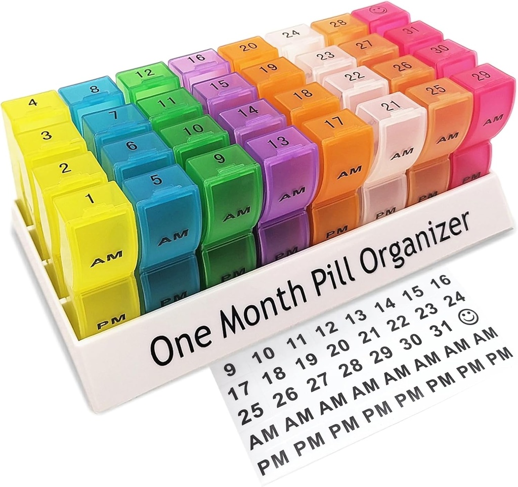 Aylık Pill Organizer 2 Times bir gün, 30 Gün Bir Ay Pill Box AM/PM, Haftalık Pill gain Pill Case for Vitamins, Fish Oil, Supplements & Drug