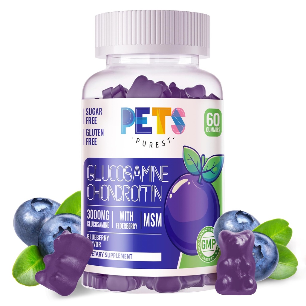 MSM & Elder Ekstra Güçleri ile Evcil hayvanlar Purest Glucosamine Chondroitin Gummies - Ortak Destek, Antioksi Immune Support Supplement for Yetişkinler, Men & Women.60 Blueberry Gummies