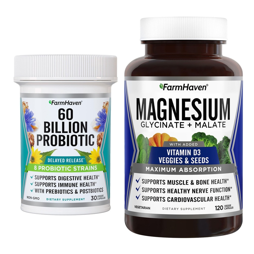 Farm Haven Magnezyum Glycinate & Malate Kompleksi ve 60 Milyar CFU Probiyotik