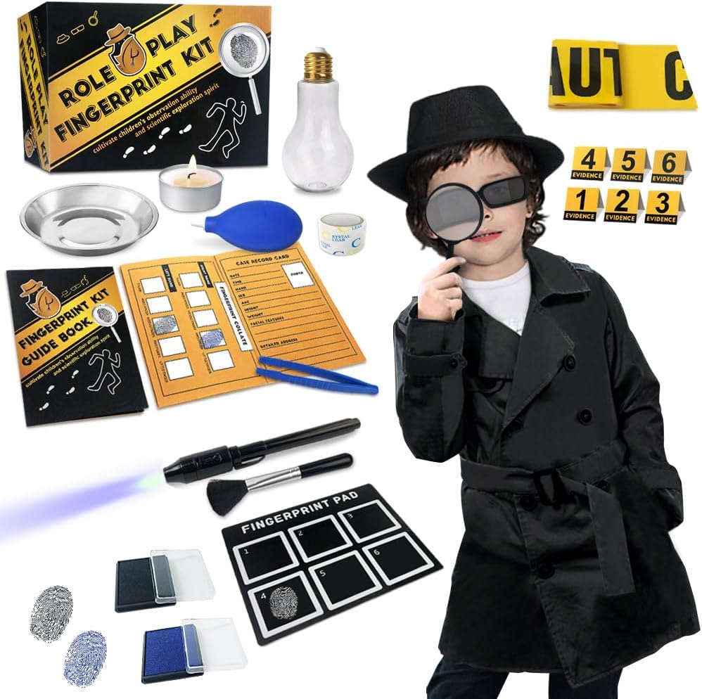 Çocuklar için Spy Kit Dedektif Outfit Parmak Oyuncakları Hediyeleri 5 6 7 8 9 10 11 Yıl Yaşlı Erkek Kızlar Araştırma Rol Play Dress Up Kostüm Eğitim Bilim Gizli Ajan Parmak Yazdır Kimliği Tanımlama
