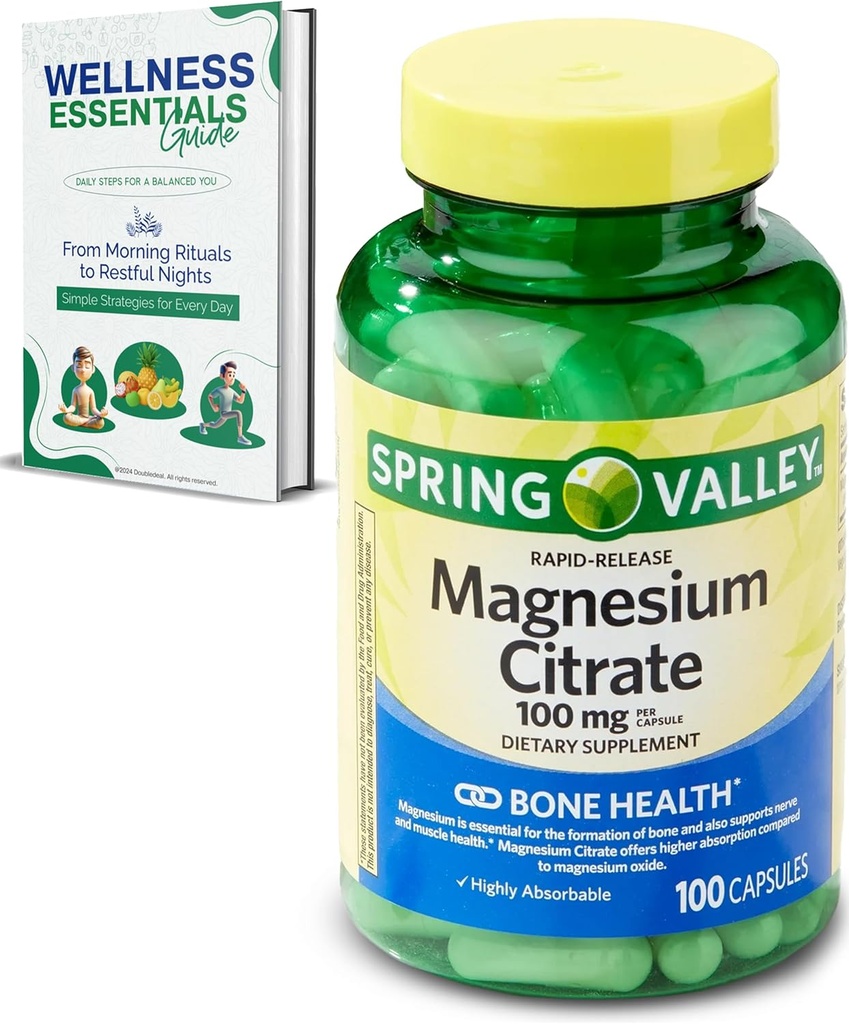 Magnezyum Citrate 100 mg | Citrato de Magnesio, 100 Capsules | Highly Absorbable | Bone için Hızlı Yayın, Nerve, Muscle Health | Tamam for Sleep, Heart, Magnezyum Supplements
