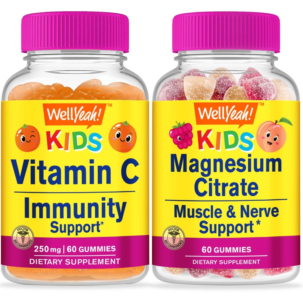 Evet C Çocuklar + Magnezyum Citrate Kids, Gummies Sche - Great Tasting, Vitamin Supplement, Gluten Free, GMO Free, Chewable Gummy Gummy