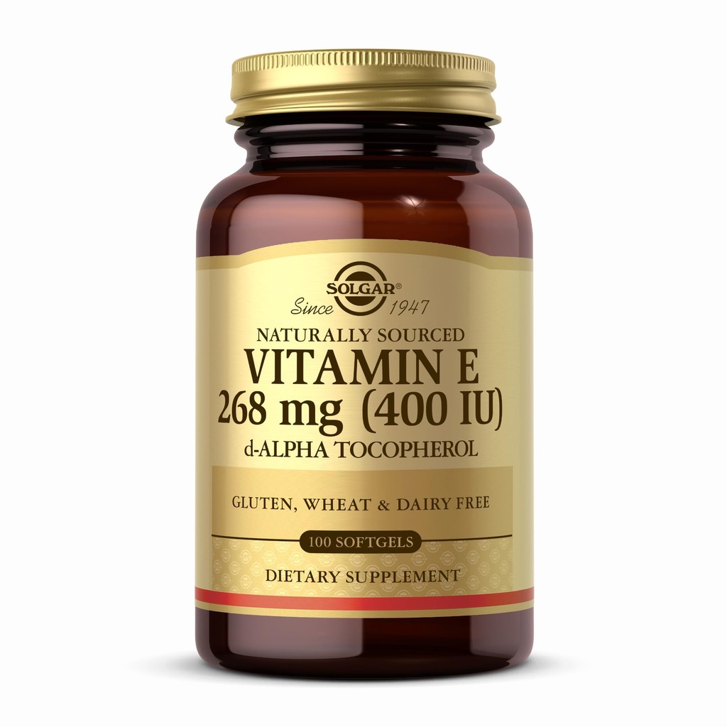 Solgar Vitamin E 268 mg (400 IU) - 100 Softgels - Doğal kaynaklı Vitamin E d-Alpha Tocopherol - Gluten Ücretsiz, Süt Ücretsiz - 100 Hizmet