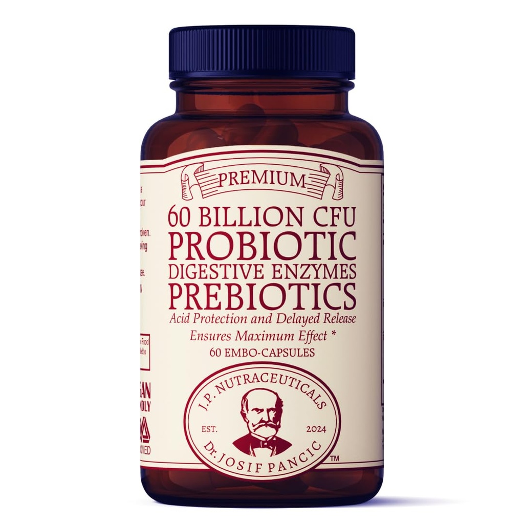 Probiyotik ve Prebiyotik Supplement, 60 Milyar CFU, Digestive Enzymes, Asit Koruma, Gecikme, 60 Capsules, 60 Day Supply
