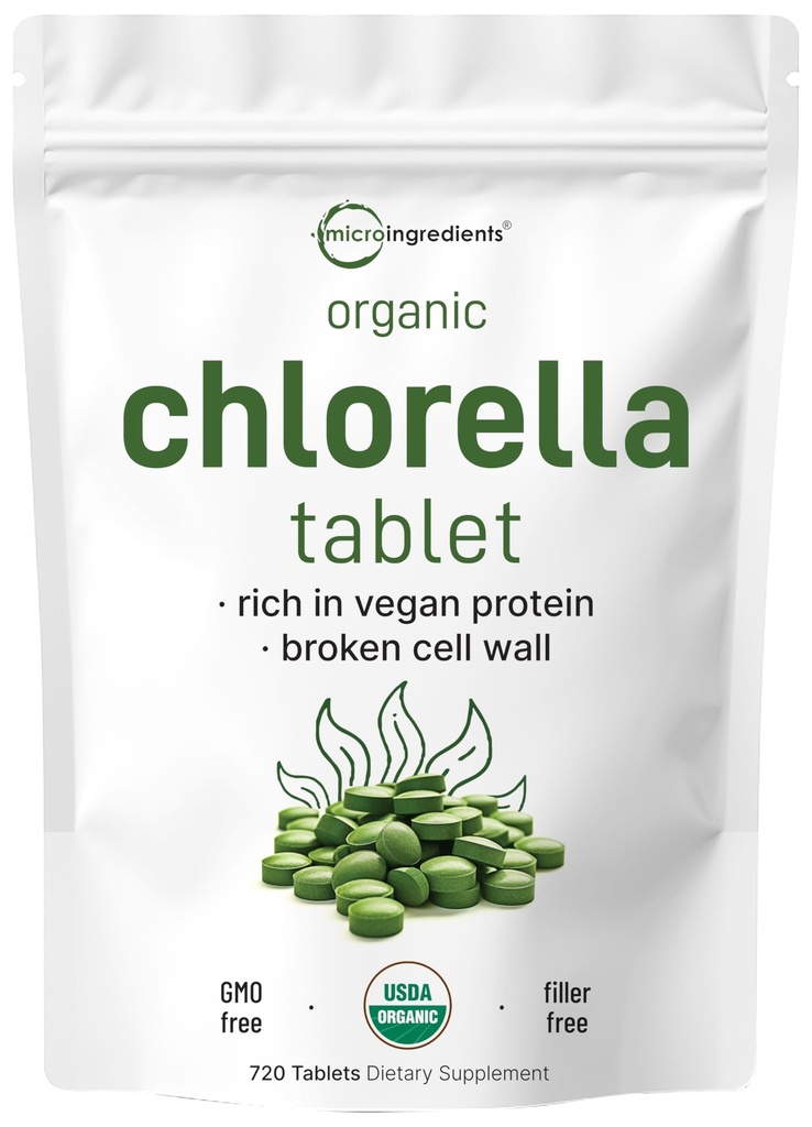 Organik Klorella Tabletleri, 500 mg Per Tablet, 720 Tabs (360 Grams), 4 Ay Supply, Kırık Hücre Duvar, Vegan Protein ve Vitaminler, No Filler, No Katkılar & Non-GMO | Pure Green Algae Superfood