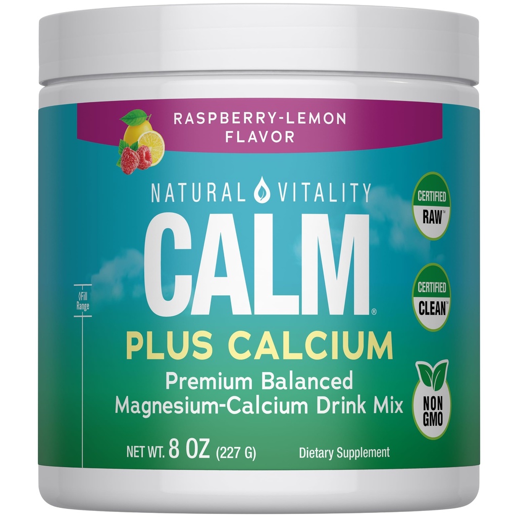 Doğal Vitality CALM Magnezyum Supplement Drink Mix Plusuba, Anti-Stress Drink Mix Toz, With Food, Vegetarian & Non-GMO, Raspberry Lemon, 8 ozz