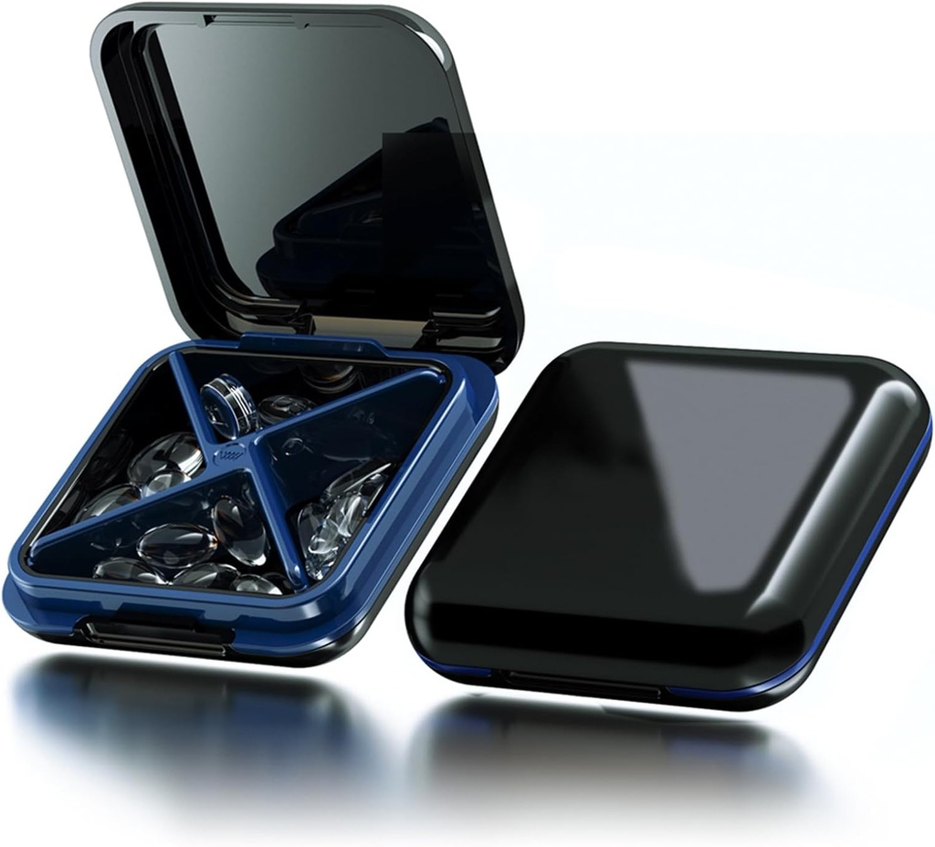 Küçük Pill Box Sualtı Seyahat Pill Case Portable Daily Pill Konteyner Pill Holder for Purse 4 Karşılaştırmalı Pocket Compact Tıp Vitamini,Fish Oils,Supplements,Medication