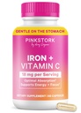 Pink Stork Prenatal Demir Supplement for Women - 18 mg Non-Constipating Iron & Vitamin C for Gebelik, Postpartum, & Emfeeding - Focus, Fatigue, & Blood Cell Production - 2 Ay Supply Supply Supply