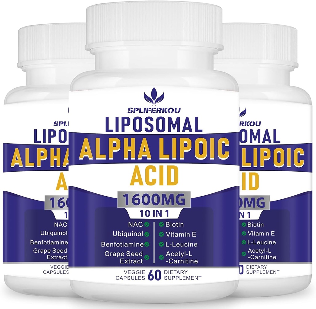 Liposomal Alpha Lipoic Acid 1600mg per Serving,ALA Supplement for Antioxidant Health,Energy and Metabolism-Gluten Free & Non GMO 180 Capsules