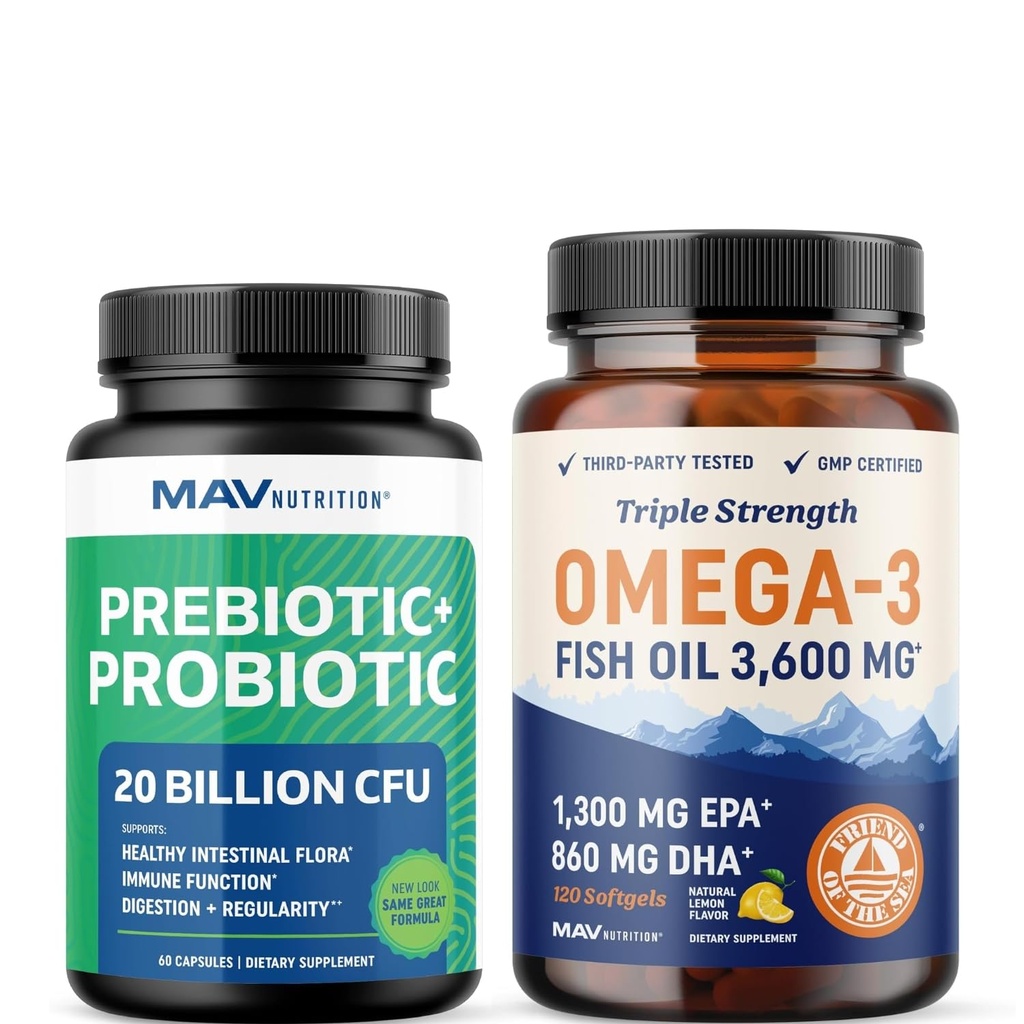 Omega 3 Fish Oil and Probiyotik Capsules | Triple Strength EPA & DHA with Probiyotik Gut Health & Immune Support Supplement | Comprehensive Wellness Sche