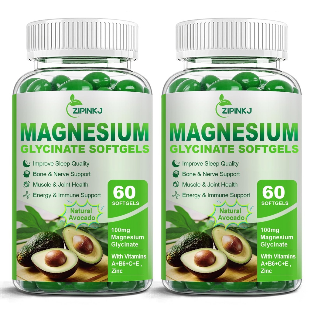 Yüksek Aborpsiyon Magnezyum Glycinate Softgels, Magnezyum Supplements 400 mg with çinko, Vitamin E, B6 for Women Men, Find Sleep, Muscle Relaxation & Bone Health, Gluten-Free, Non-GMO, 2 Pack