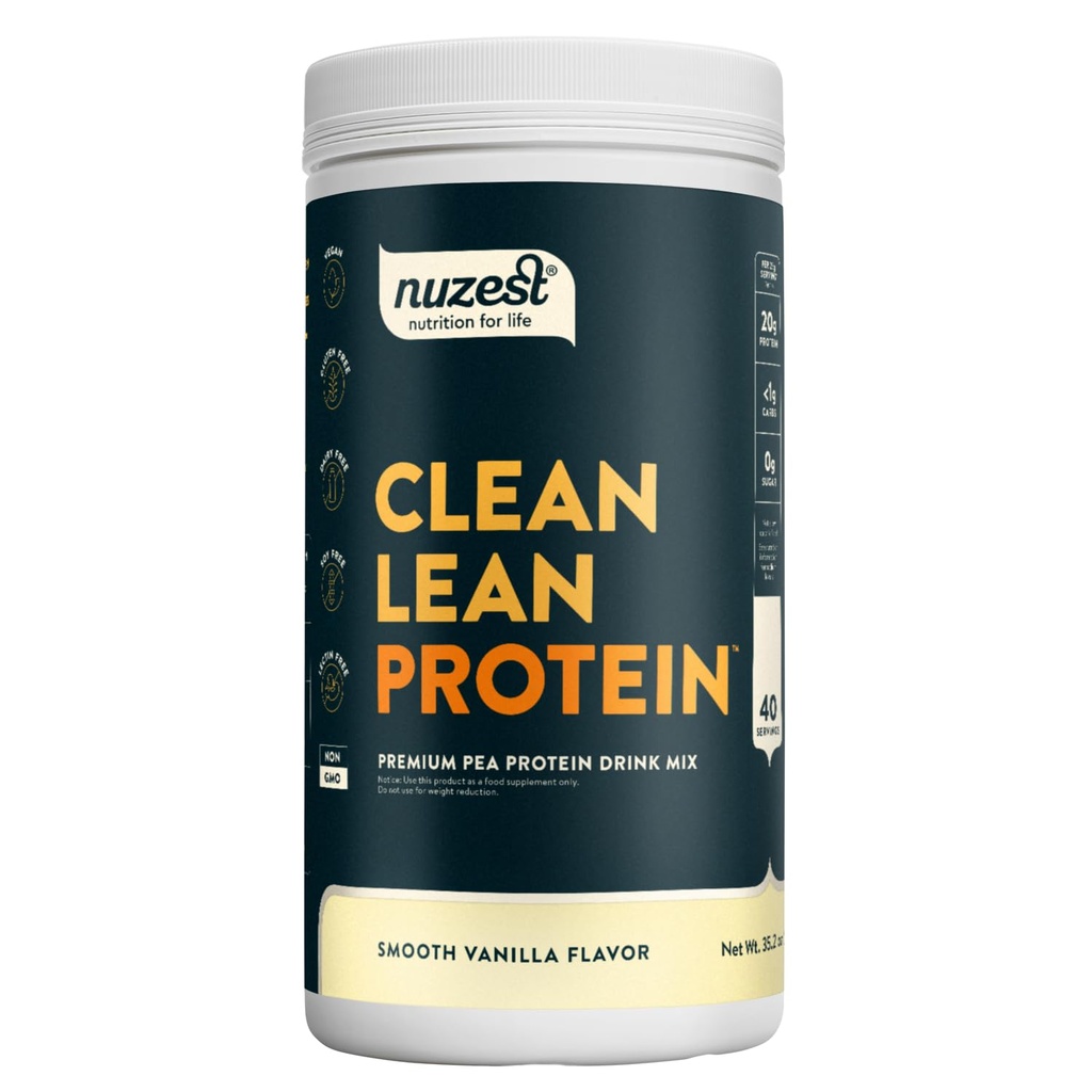Nuzest - Pea Protein Toz - Temiz Lean protein, Premium Vegan Plant Temel Protein Toz, Süt Ücretsiz, Gluten Free, GMO Free, Protein Shake, Smooth Vanilla, 40 Hizmet, 2.2 lb