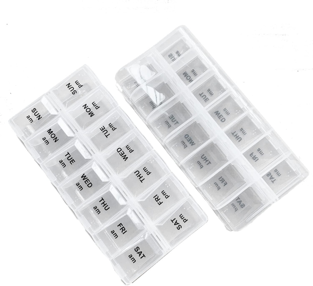 2 Pack OPP Clear Daily Pill Box Organizer Weekly Pill Organizer 2 Times a Day for Pills, Supplements and Drug, Am Pm Pill Organizer 7 Day, Pill Box 7 Day - 6.7 x 3.2 x 1 inç