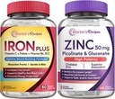 Doctor's Recipes Iron and Zinc Bundle - Energy, Blood Support, Immune Health for Men & Women, High Absorption, Non-GMO