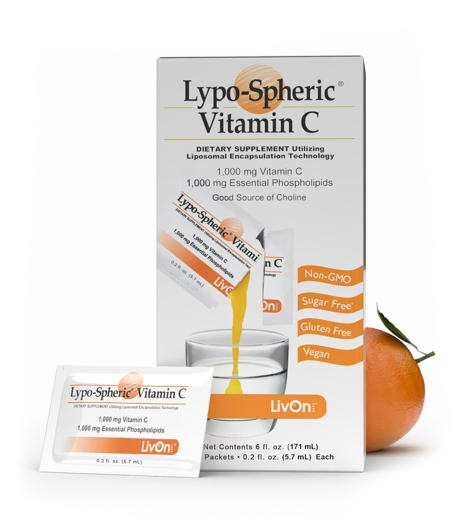 LivOn Laboratories Lypo-Spheric Liposomal Vitamin C 1000 mg - No Sugar, Immune Support, Plant Based - Easy to Swallow, Absorbable - NonG-MO, Gluten Free (0.2 fl oz Bireysel 30 Paketler)