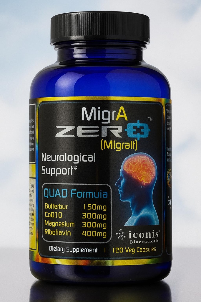 Migraine Relief, Quad-Formula with PA-Free Butterbur (150 mg), CoQ10 (300 mg), Magnezyum Glycinate (300 mg), Yüksek Dose Riboflavin (400 mg) - MigrA Zero (120 Caps) Migraine Sufferers için Optimal Dosing