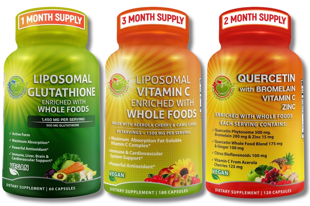 SUPPLEMENTS SU High Abpole Antioksi & Immune Support Sche - Liposomal Vitamin C 1500 mg + Glutathione 500 mg + Quercetin with Bromelain, çinko & Whole Food - Vegan, Non-GMO Capsules