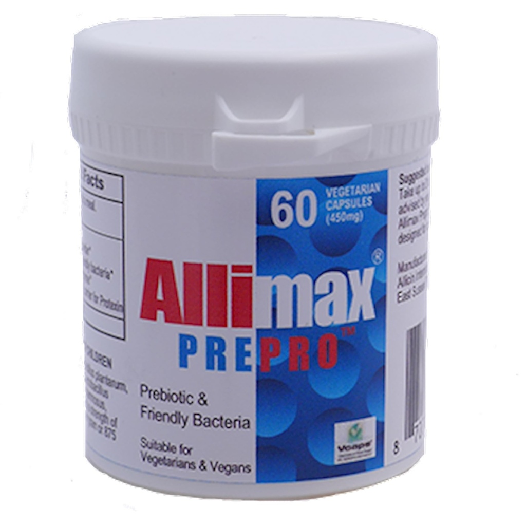 ALLIMAX Pre Pro - 60 Caps. Stabilized allicin Plus prebiyotikler, probiyotikler ve Digestive enzimler.