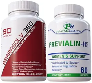 Serrraolv 360: Ekstra Kuvvet Fibriod Paketi - Dissolve Fibroids (Serrasolv 360 90 Cap & Previalin 60 Cap) Ayrıca Bloating, Discomfort ve Balancing Hormonları ile yardımcı olur
