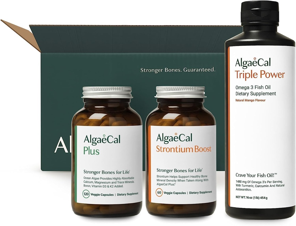 ALGAECAL Hoşgeldiniz Kit - Bone Builder Pack, Plant Based Food Supplement & Strontium, Bone Health + EPA & DHA Omega 3 Fish Oil, Supporting Brain, Heart, Skin & Bones, Made in USA