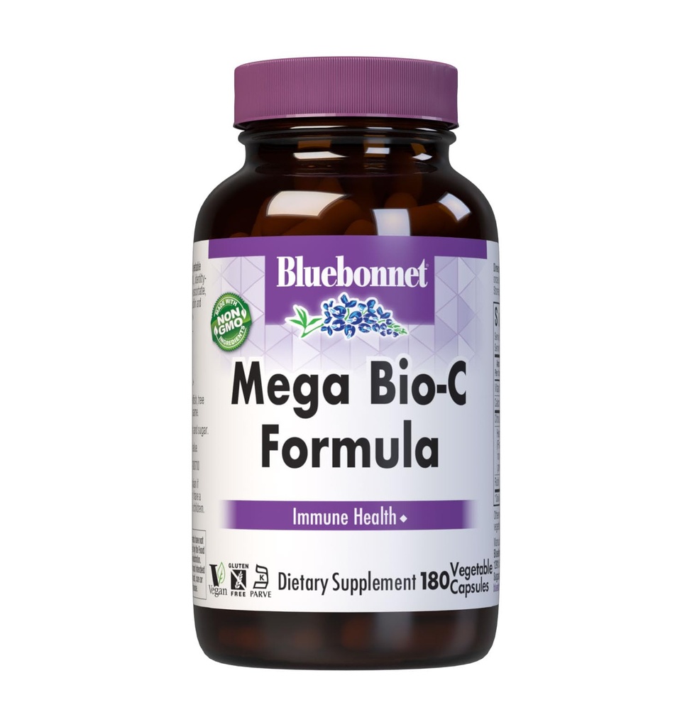 Bluebonnet Beslenme Mega Bio-C Formula Sebze Kapsülleri, Yüksek Potency Buffered Vitamin C, Immune Health, Soy Free, Gluten Free, Non-GMO, Kosher, Dairy Free, Vegan, 180 Kont