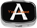 Custom Square Pill Box with Mirror Personalized Photo Text Logo Name Travel Small Pill Case 2 Compartment Customized Portable Metal Medicine Container Vitamin Organizer for Pocket Purse (Name)