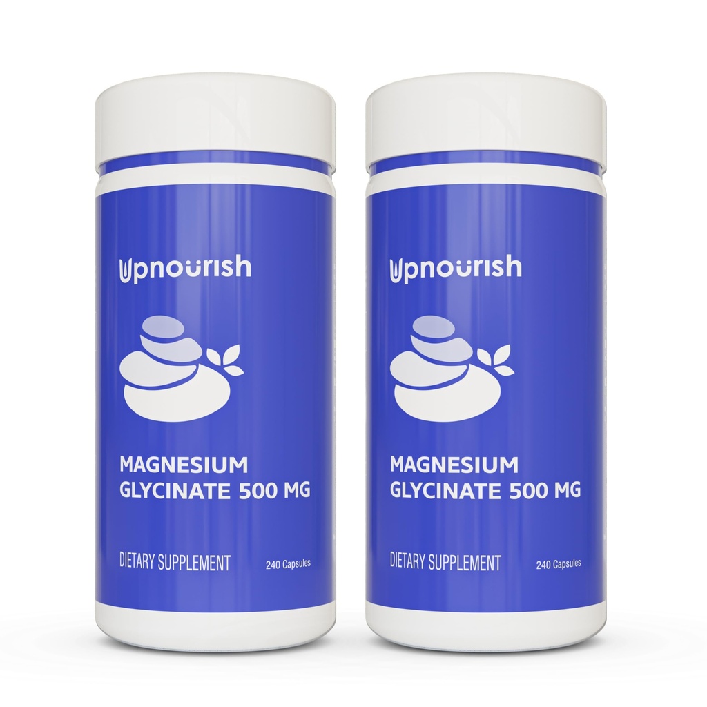 UpNourish Chelated Magnezyum Glycinate 500 mg Capsules - Yüksek Absorpsiyon için Magnezyum Chelate - Pure Magnezyum Supplement for Calm, Leg Cramps, Muscle Relaxation 480 Capsules