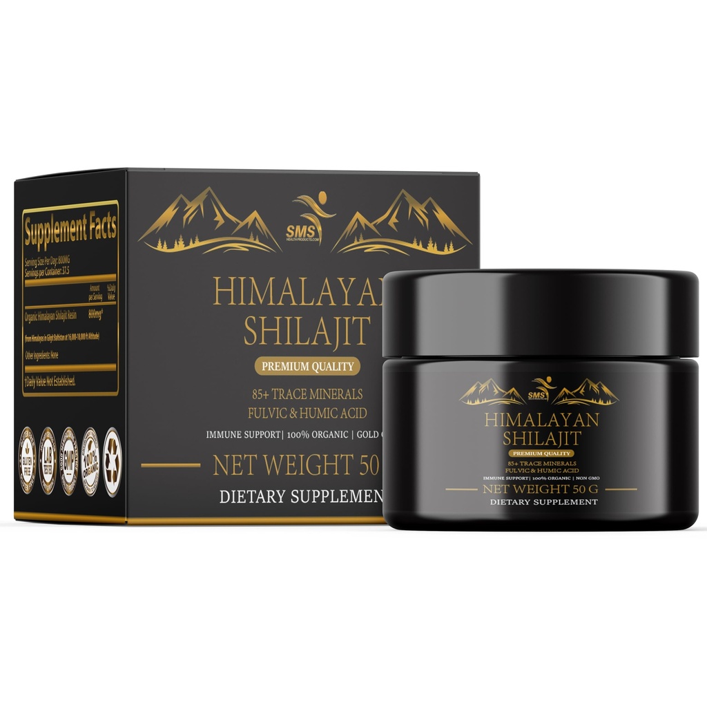 Shilajit Pure Himalayan Shilajit Giyim - Altın Sınıf %100 Pure Shilajit with Fulvic Acid & 85+ Trace Minerals Kompleksi & Immune Support - 50g