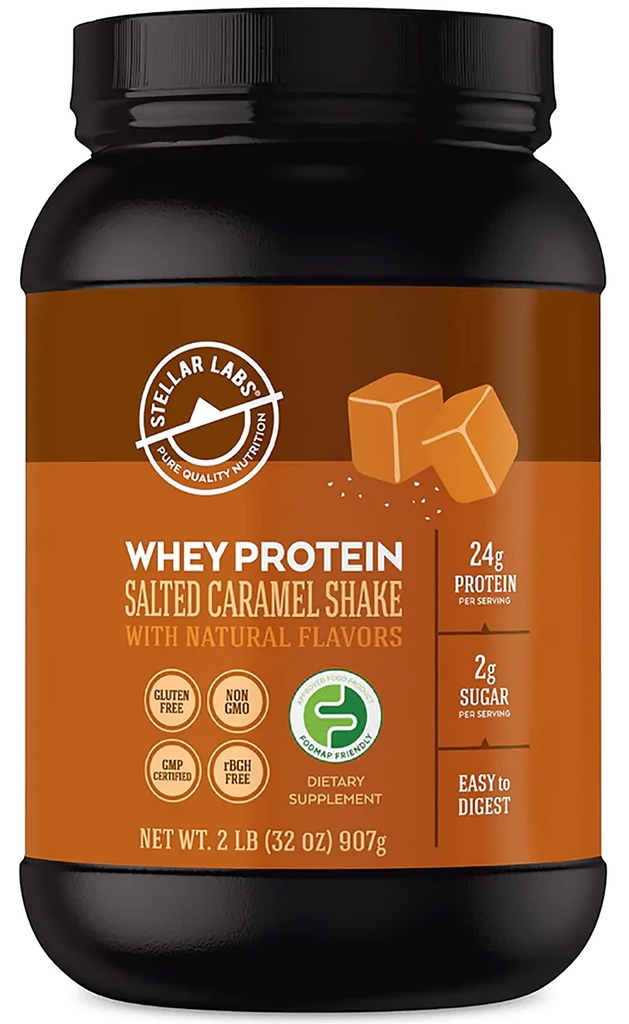Stellar Labs BCAA's & Whey Isolate ile Whey Protein Tozu | Sertifikalı Low FSUNAP, GMO, Gluten Free, Soy Free, Low Carb, Chem, Stevia ile | Tüm Natural Lean Post Workout Shakes | Salted Caramel
