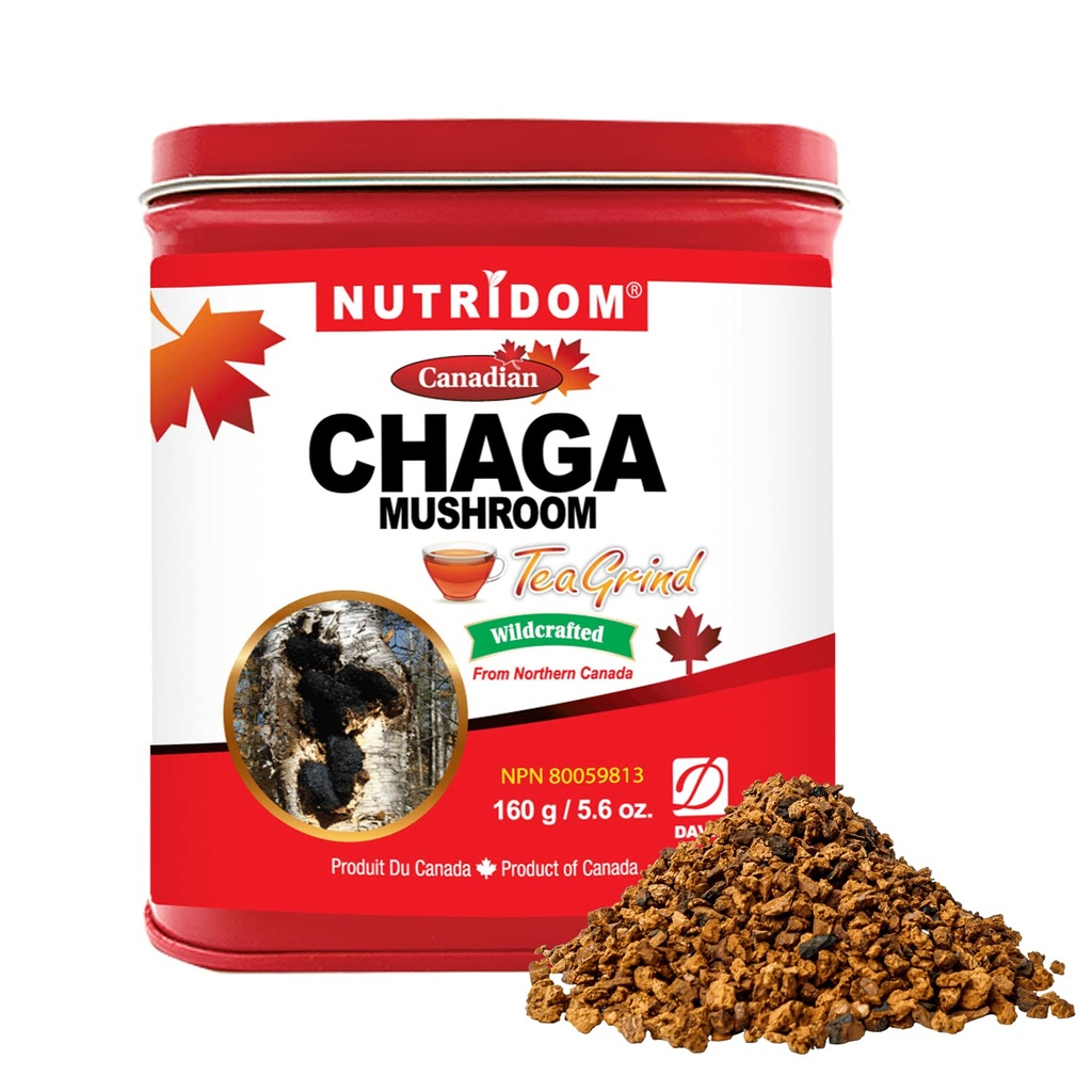 Nutridom Canadian Chaga Mushroom Tea Grind, Pebbles, Wild-Harvested, Hand-Picked, 160 g