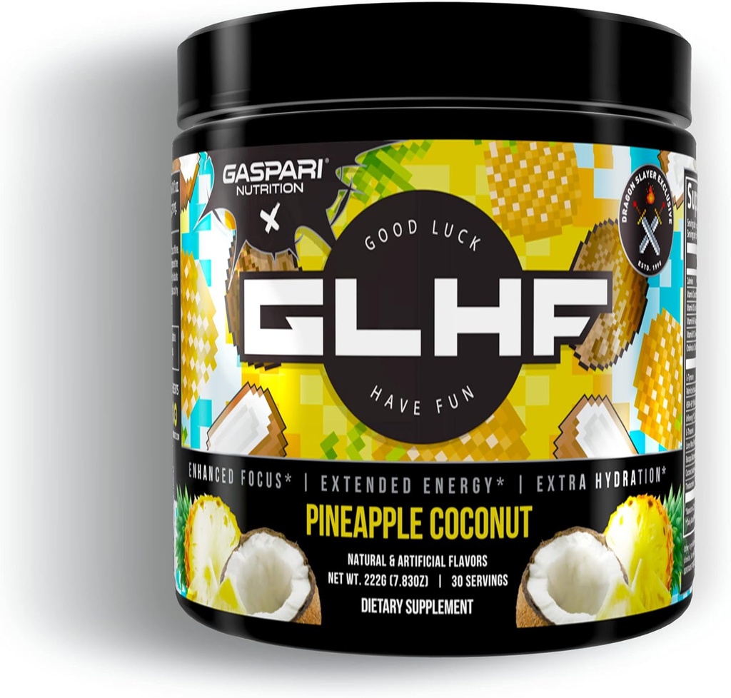 Gazpari Beslenme x GLHF Oyun Enerji, Geliştirilmiş Focus, Ekstra Enerji, Hydration (30 Hizmet) (Pineapple Coconut)