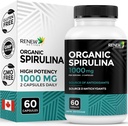 Renew Actives Organic Spirulina 1000MG per 2 Capsules – Superfood for Men & Women – Supports Energy, Wellness & Immune Function – Rich in Antioxidants & Nutrients – Made in Canada – 60 Capsules