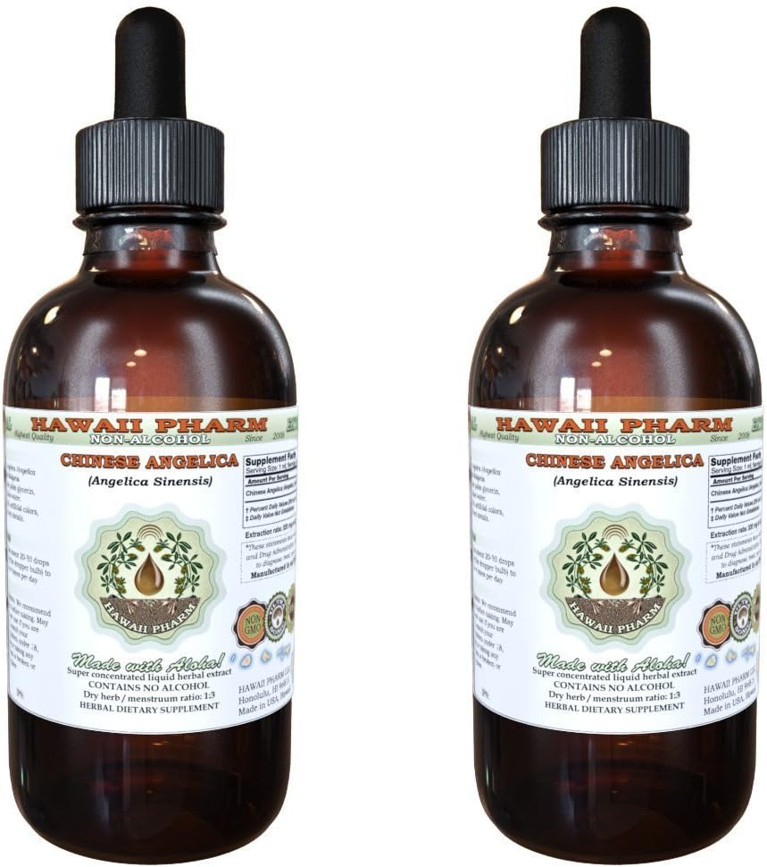 Angelica Chinese Alcohol-Free Liquid Extract, Organic Angelica (Angelica Sinensis) Dried Root Glycerite Hawaii Pharm Natural Herbal Supplement 2x2 oz