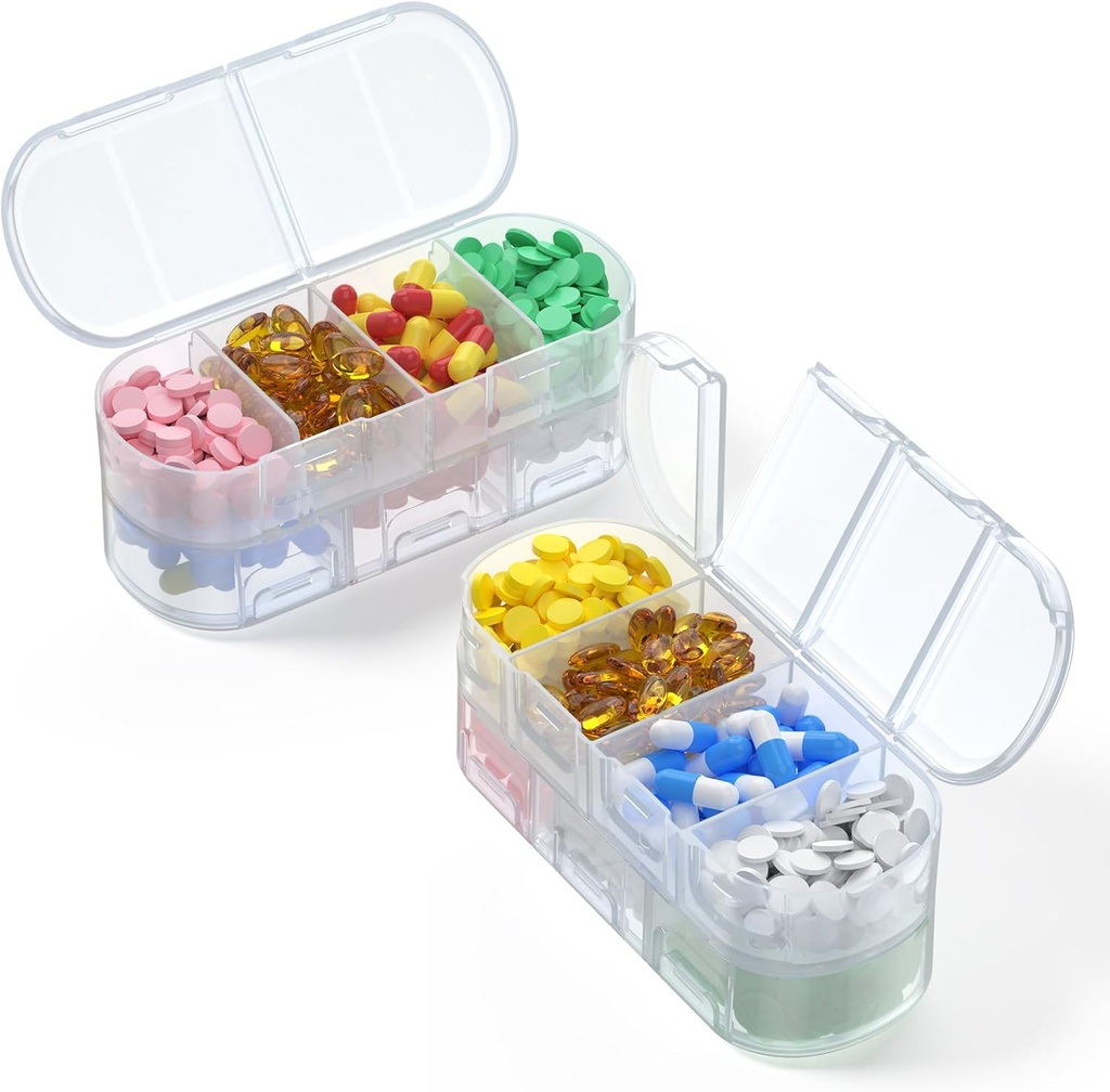 Haftalık Pill Organizer Travel,4/3/2 Times a Day, Double-SidedOpen Design, Portreatif Pill Box for Storing Vitamins/Fish Oils/Medication /Supplements (2PC White)