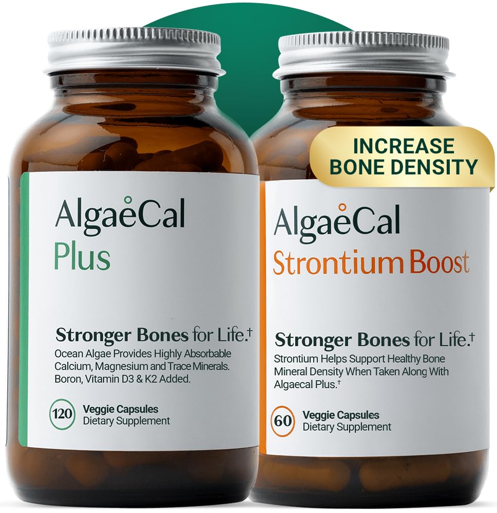 ALGAECAL Bone Builder Pack - Plant Baseduba Supplement & Strontium - Organik Kalsiyum D3 1600 IU, Vitamin K2, Magnezyum, 16 Nutrients for Bone Health & Influence (1-Month Supply)