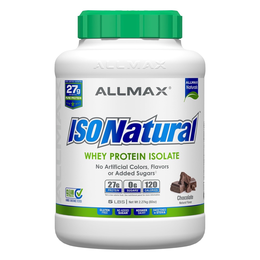 ALLMAX ISONATURAL Whey Protein Isolate, Chocolate - 5 lb - 27 Protein Per Scoop - Zero Fat & Sugar - 99 Lactose Free - Prebiyotiks - Yapay Flavors - Approx. 73 Hizmetler