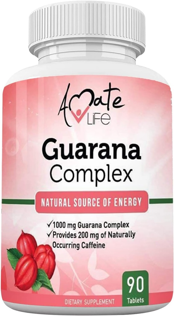 Amate Life Guarana Kompleksi - Guarana Kompleksi - Caffeine Energating Supplement - Energy Kaynağı - Mind Functions Supplement - 1000 mg of Guarana - 90 Tabletler