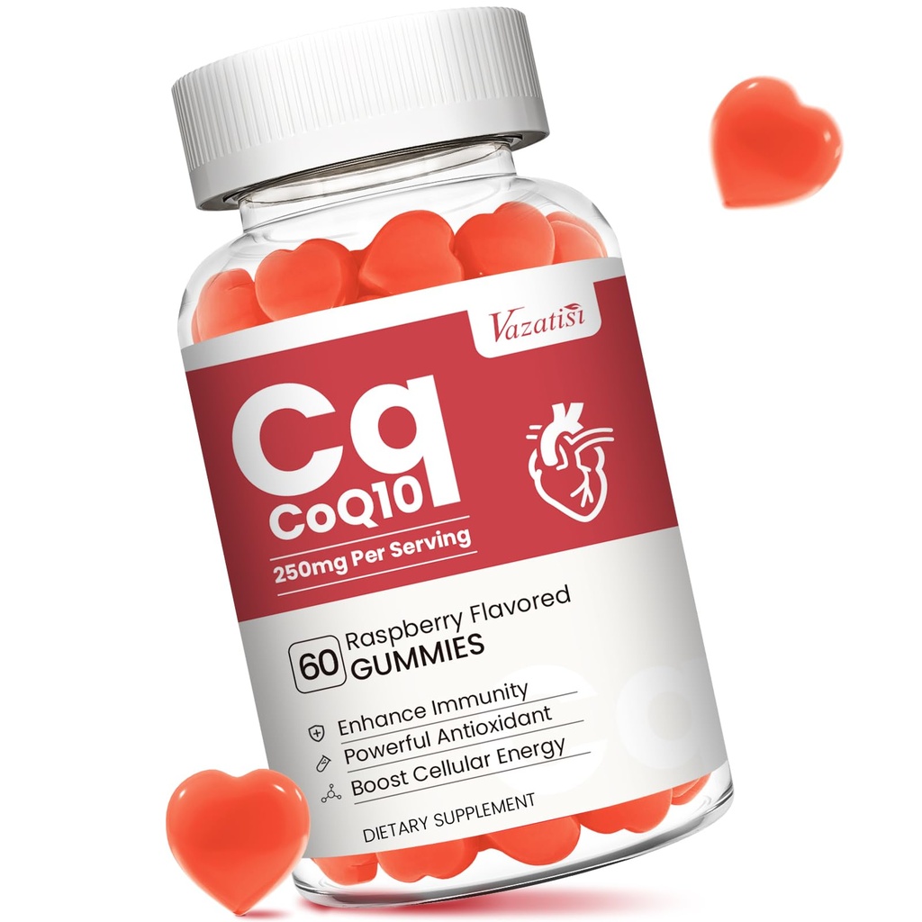 Yüksek Aborpsiyon CoQ10 Gummies 250 mg, Plus Omega-3, Hücre Enerjisi, Beyin ve Antioksi, 5X Daha İyi Abors Coenzyme Q10 Supplement, Raspberry Flavored - 60 Cts