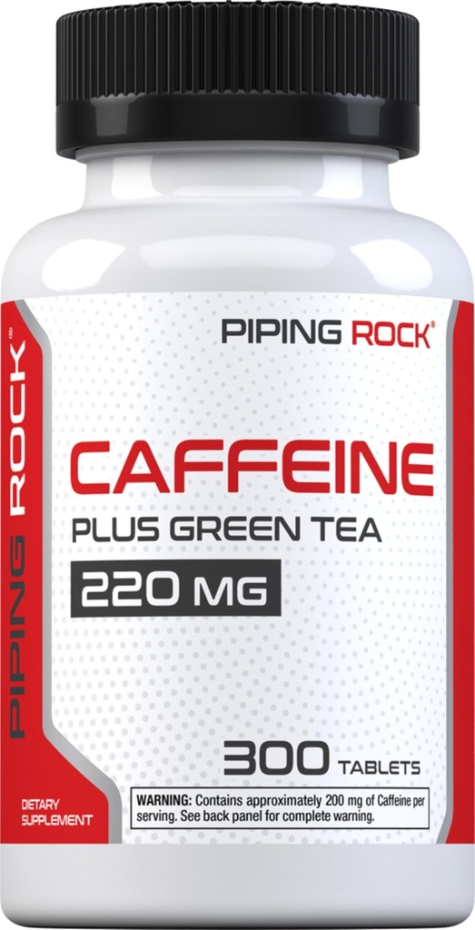Piping Rock Caffeine Pills 220mg | 300 Tabletler | Yeşil Çay İle Tamam | Vejetaryen, Non-GMO, Gluten Free