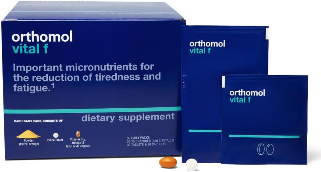 Orthomol Vital F Powder & Tablet Packet, Women's Multivitamin, 30-Day Supply, Vitamins A, B, C, D, E, K, Calcium, Iodine, Omega-3…